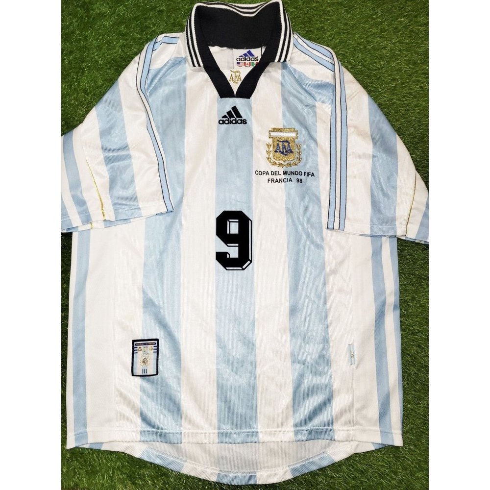Batistuta Argentina 1998 WORLD CUP Home Adidas Soccer Jersey Shirt Camiseta M